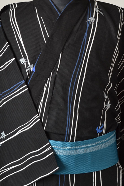 浴衣［170-178cｍ］黒地のつばめ模様