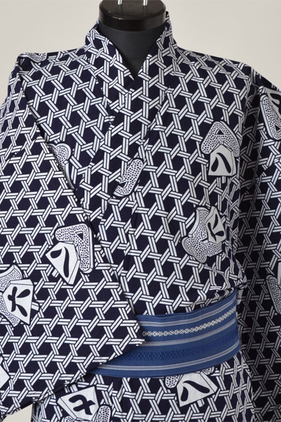 浴衣［167-175cｍ］藍地に篭目模様