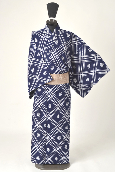 浴衣［169-177cｍ］藍地の斜め格子
