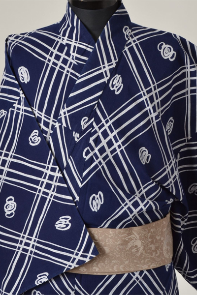 浴衣［169-177cｍ］藍地の斜め格子