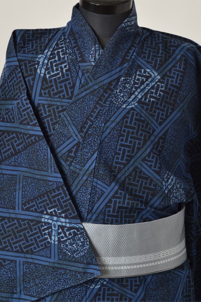 浴衣［166-174cm］藍地の篭目模様