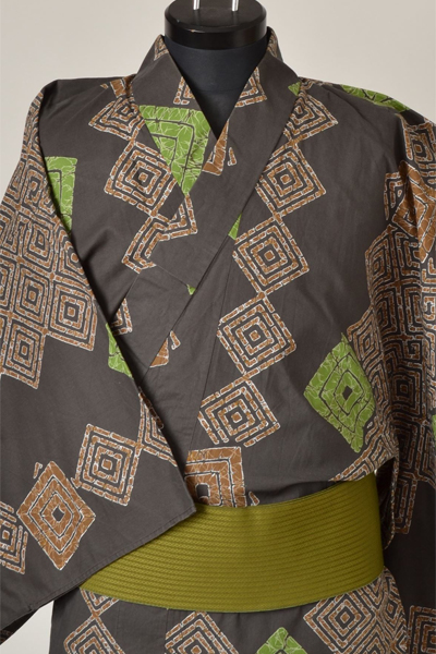 浴衣［171-179cｍ］利休鼠の三枡模様