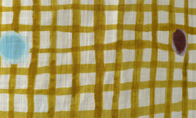 浴衣［168-176cm］黄土色のよろけ格子に水玉模様