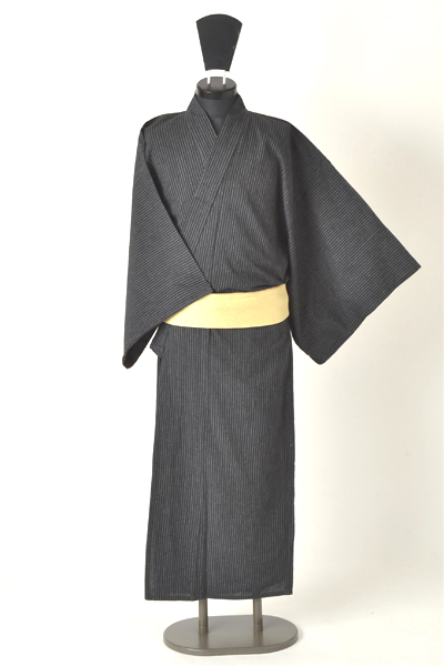 浴衣［164-174cｍ］黒地に白細縞