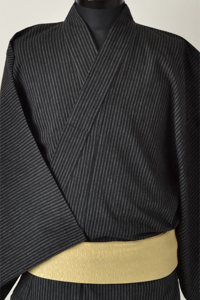 浴衣［164-174cｍ］黒地に白細縞