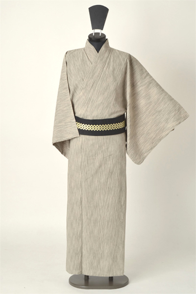 浴衣［170-178cｍ］ベージュ地にグレーの細縞模様