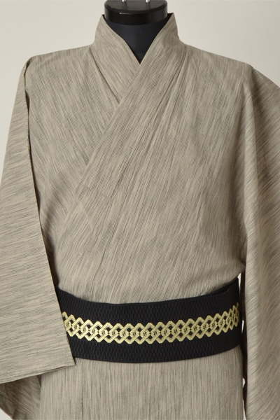 浴衣［170-178cｍ］ベージュ地にグレーの細縞模様