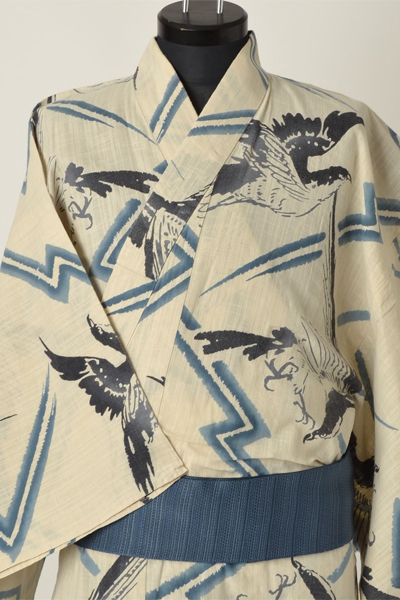 浴衣［163-171cm・167-175cm］生成りの鷹模様