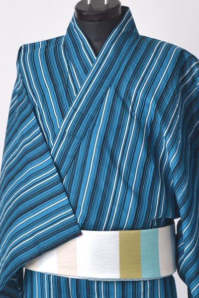 浴衣［171-179cm］黒・青・白の縞模様