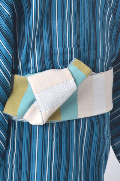 浴衣［171-179cm］黒・青・白の縞模様