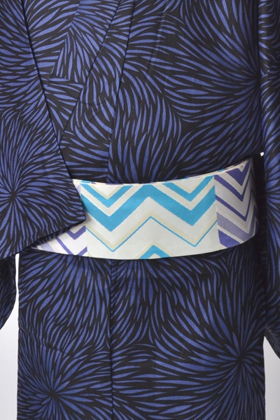 浴衣［170-178cm］黒地のむじな菊模様