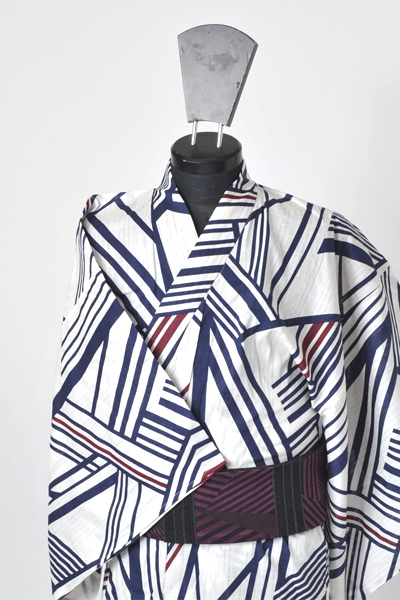 浴衣［166-174cm］白地の幾何学模様