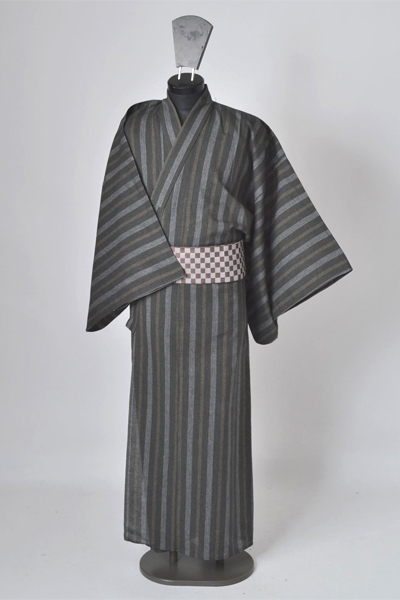 浴衣［159-167cm］緑青色地の縞模様