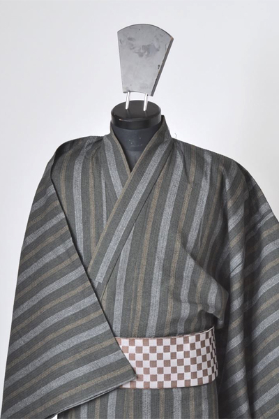 浴衣［159-167cm］緑青色地の縞模様