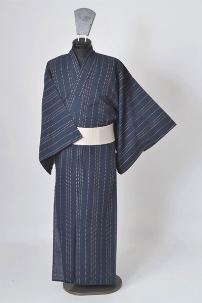 浴衣［160-168cm］紺地にベージュの縞模様