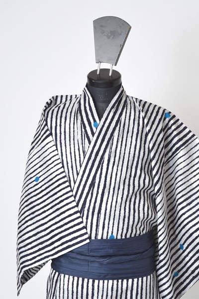 浴衣［167-175cm］白地の縞模様