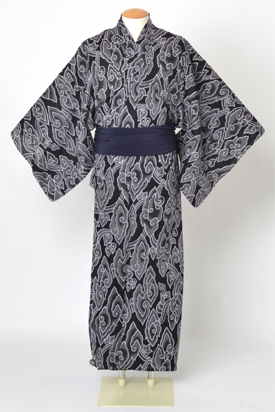 浴衣[170-178ｃｍ]黒・雲
