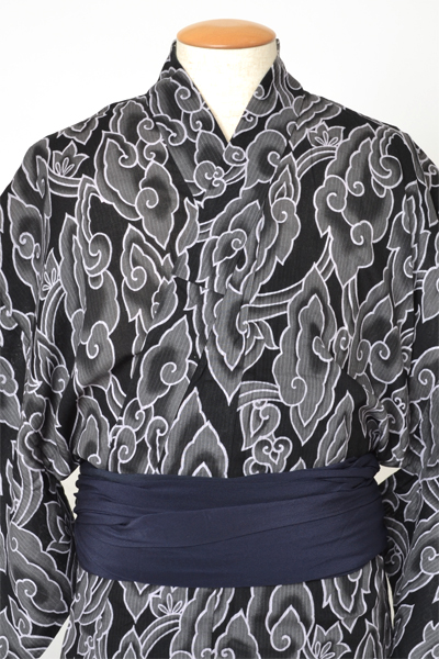 浴衣[170-178ｃｍ]黒・雲