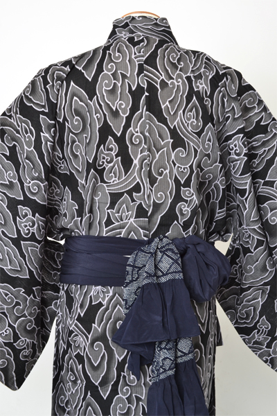 浴衣[170-178ｃｍ]黒・雲