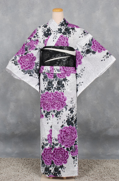 ゆかた(白・ぼたん)