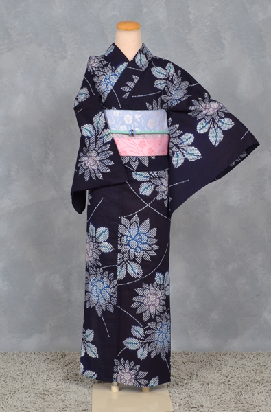 ゆかた(藍・ぼたん)