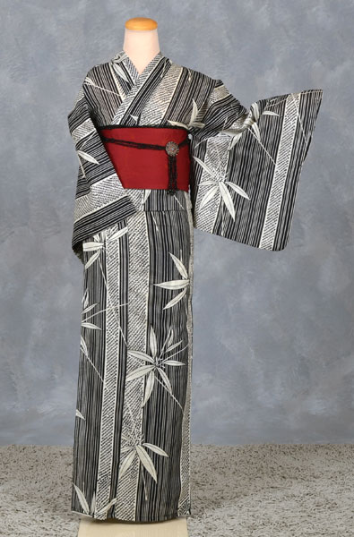 ゆかた(白黒縞・笹)