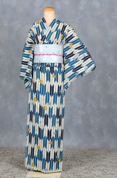 浴衣(矢絣・銀矢絣リバーシブル帯)