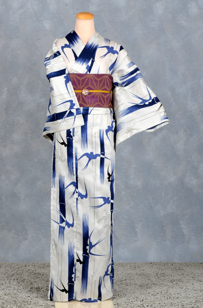 浴衣(竹に燕・麻の葉柄帯)