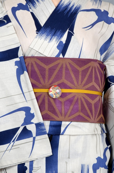 浴衣(竹に燕・麻の葉柄帯)