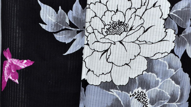 浴衣(牡丹に鳥・シルバー帯)
