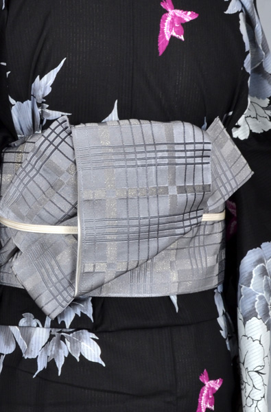 浴衣(牡丹に鳥・シルバー帯)