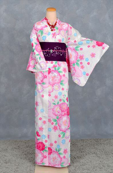 浴衣[白地・花]