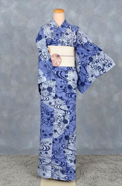 浴衣(キスミス藍染・白地トンボ半幅帯)