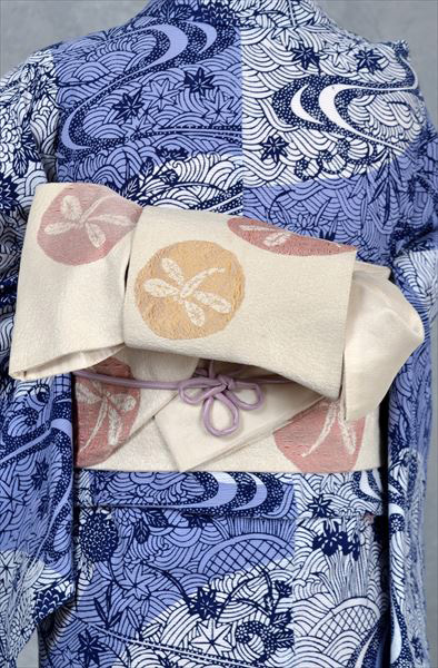 浴衣(キスミス藍染・白地トンボ半幅帯)