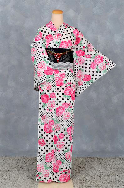 浴衣(バラ・薔薇ラメ半幅帯)