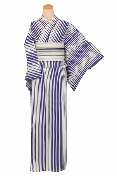 浴衣(白地・縞・博多紗半幅帯)