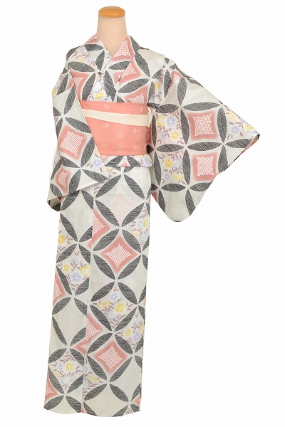 浴衣(白地・七宝・トランプ柄帯)