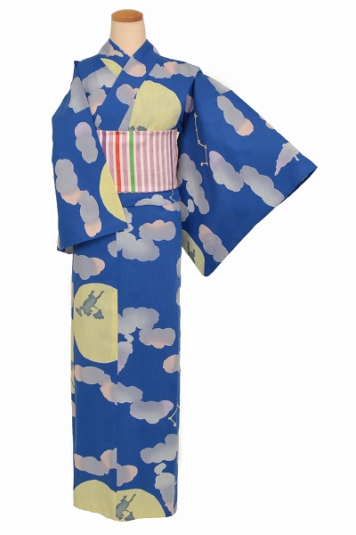 浴衣(ツモリチサト・月にカエル・縞半幅帯)