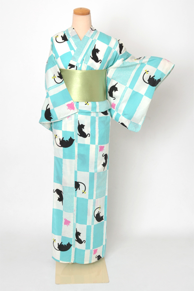 浴衣[市松・黒猫]