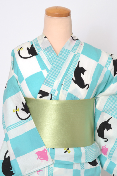 浴衣[市松・黒猫]