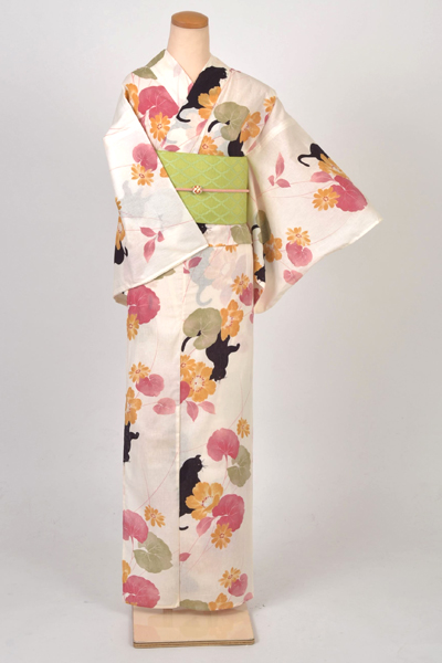 浴衣［bonheur saisons・生成りの猫模様］