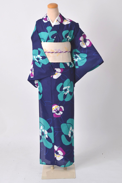浴衣［わすれな草・青地の花模様］