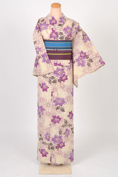 浴衣［染め心・生成りの鉄線模様］