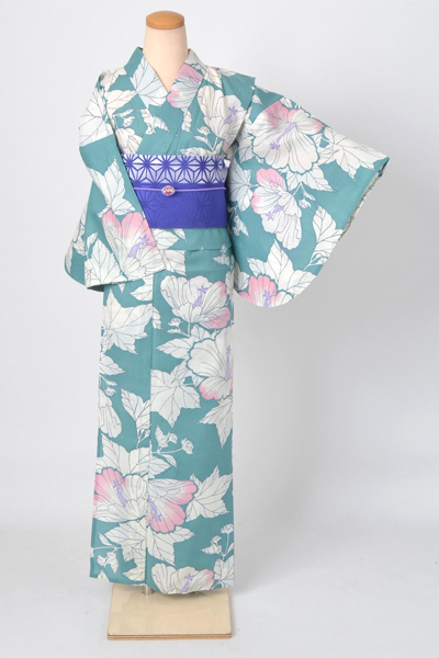 浴衣［そしてゆめ・水浅黄色地にハイビスカス模様］