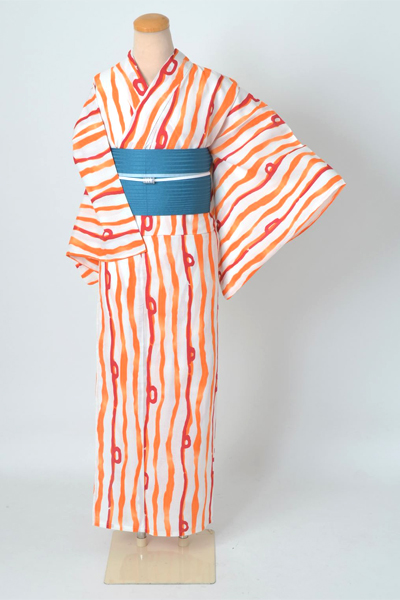 浴衣［hiromichi nakano・白地によろけ縞模様］