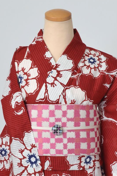 浴衣［百華園・臙脂色地に華唐草模様］