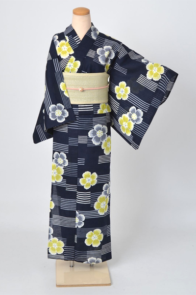 浴衣［viviの藍色地に花模様］