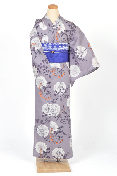 浴衣［葡萄鼠色の花模様］