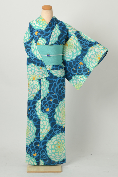 浴衣［tsumori・藍色地の花模様］