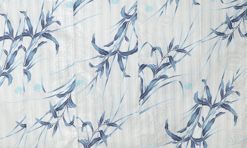 浴衣［白地の水草に水輪模様］